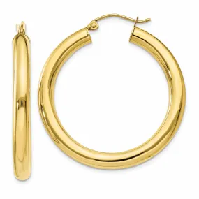 10k Yellow Gold Polish 4MM x 35MM Hoop Earrings