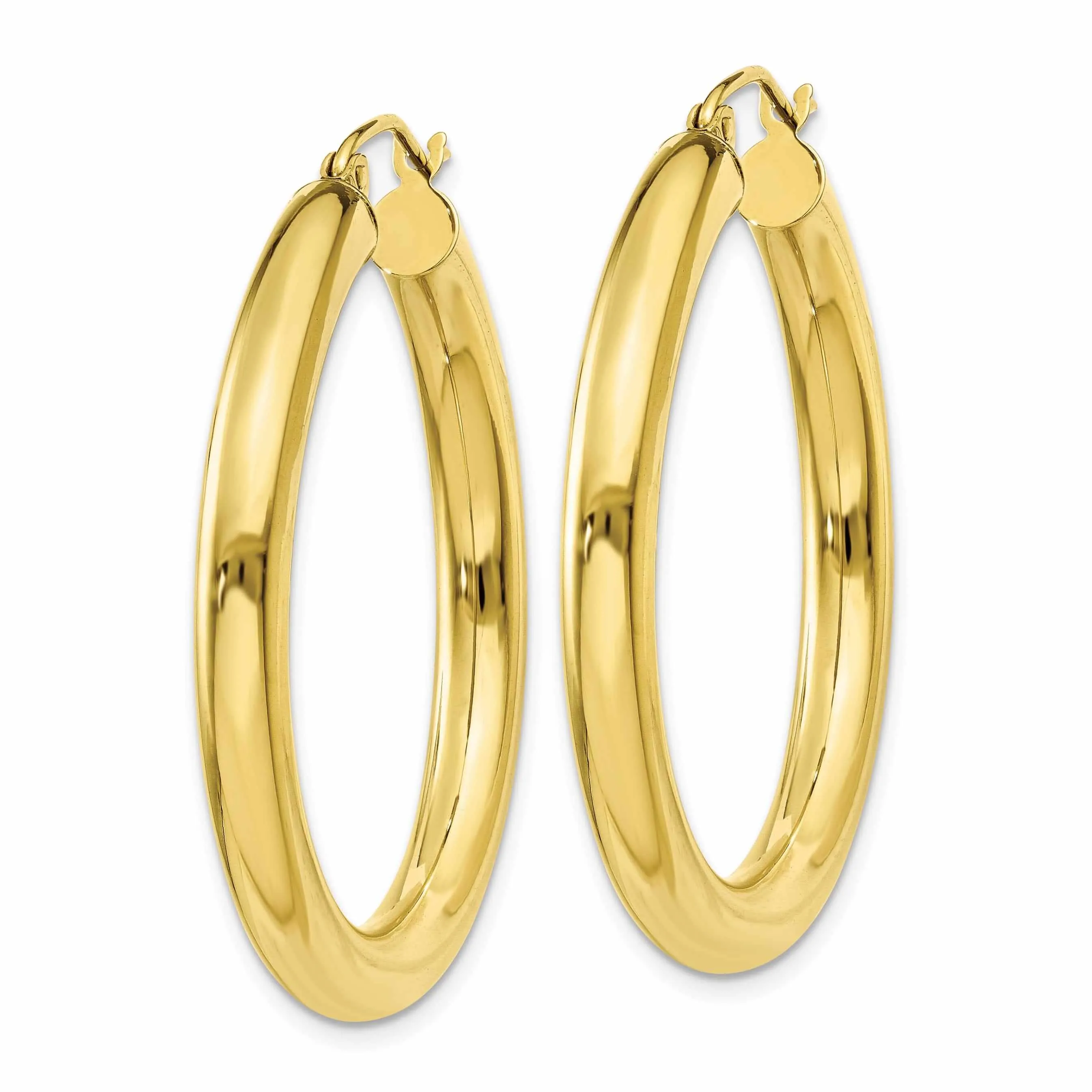 10k Yellow Gold Polish 4MM x 35MM Hoop Earrings