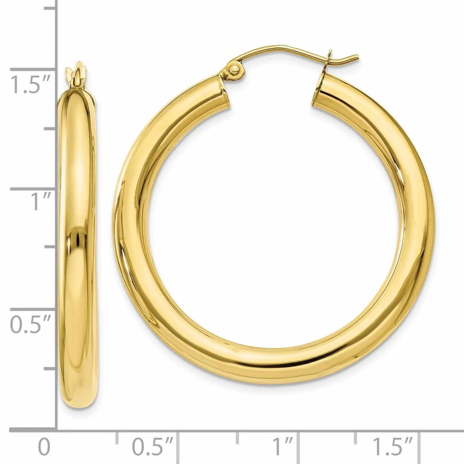 10k Yellow Gold Polish 4MM x 35MM Hoop Earrings