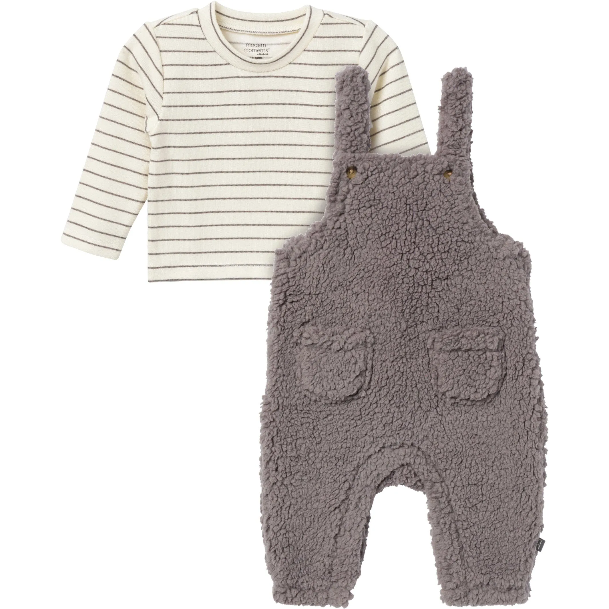 2-Piece Baby Neutral Medium Gray Microplush Overalls