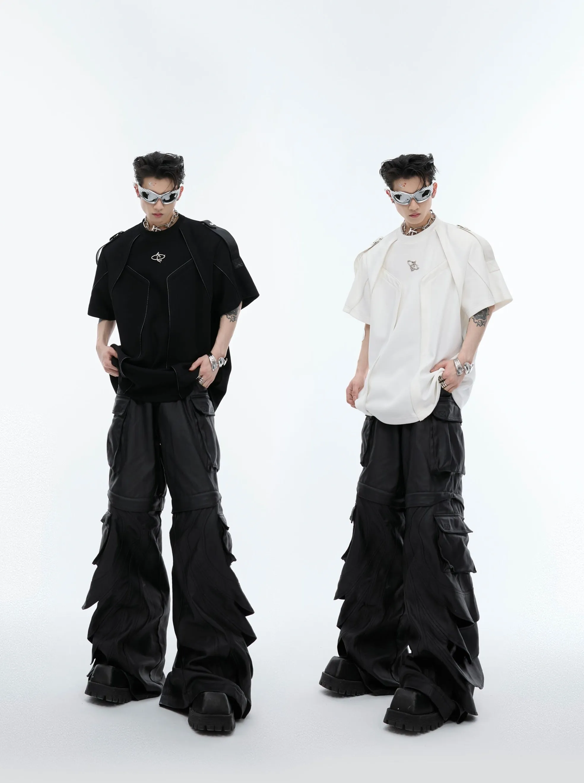 【24s Jun.】Deconstructed 3D Design Spliced Shoulder Strap T-shirt