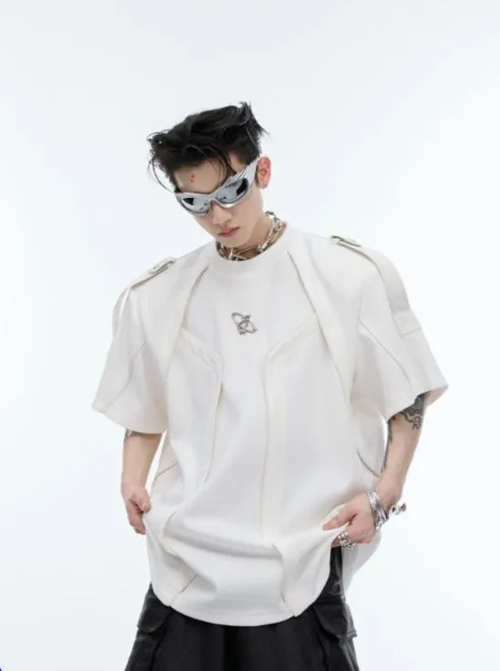 【24s Jun.】Deconstructed 3D Design Spliced Shoulder Strap T-shirt