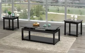 3 PC Dark Grey & Black Marble Top Lift Coffee Table Set- Model #2046