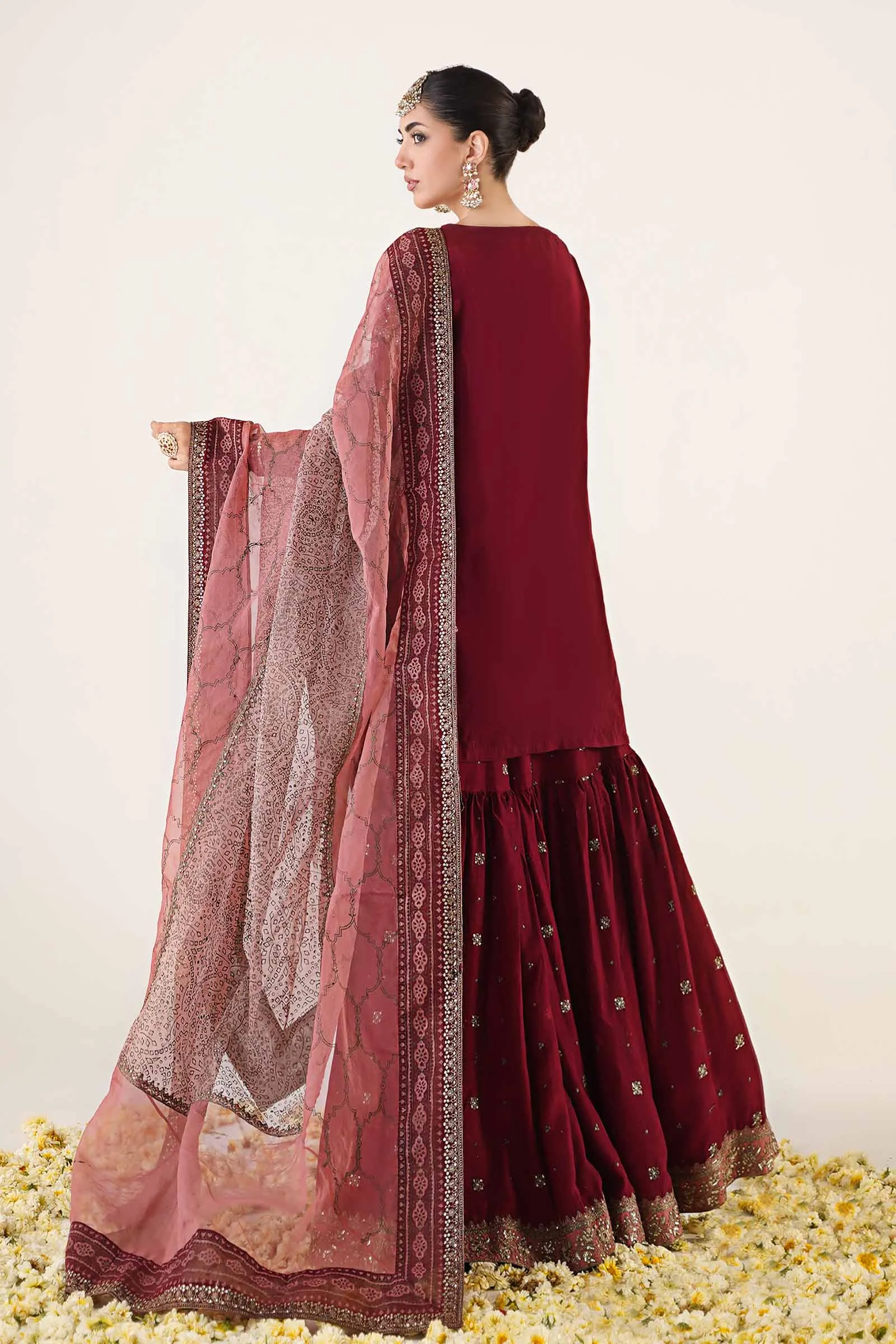 3 Piece Embroidered Raw Silk Suit | SF-EA24-19