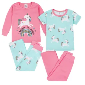 4-Piece Infant & Toddler Girls Unicorn Snug Fit Cotton Pajamas