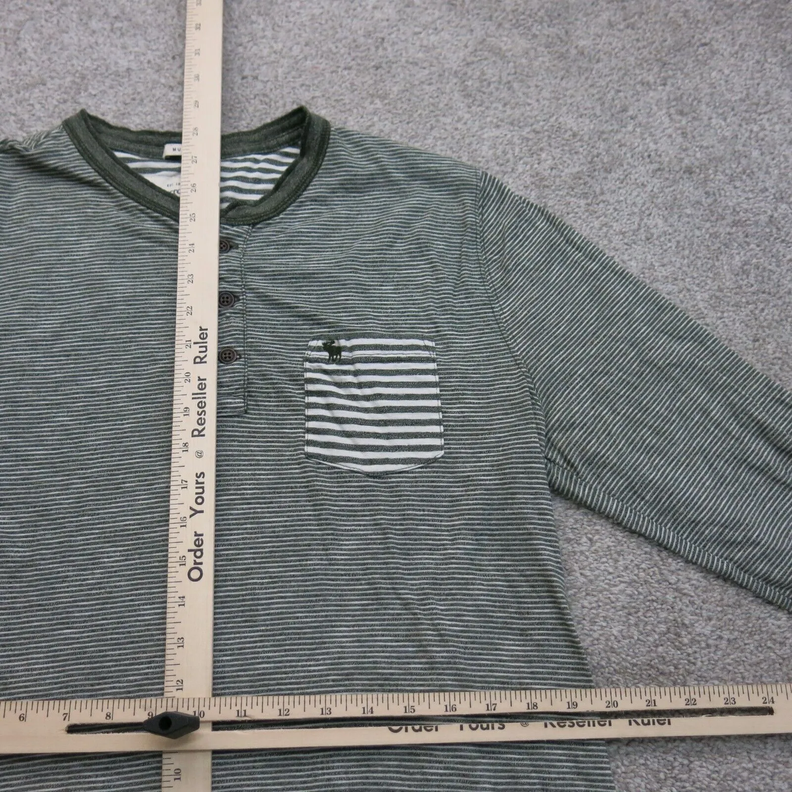 Abercrombie & Fitch Mens Henley Sweatshirt Striped Long Sleeve White Green SZ L