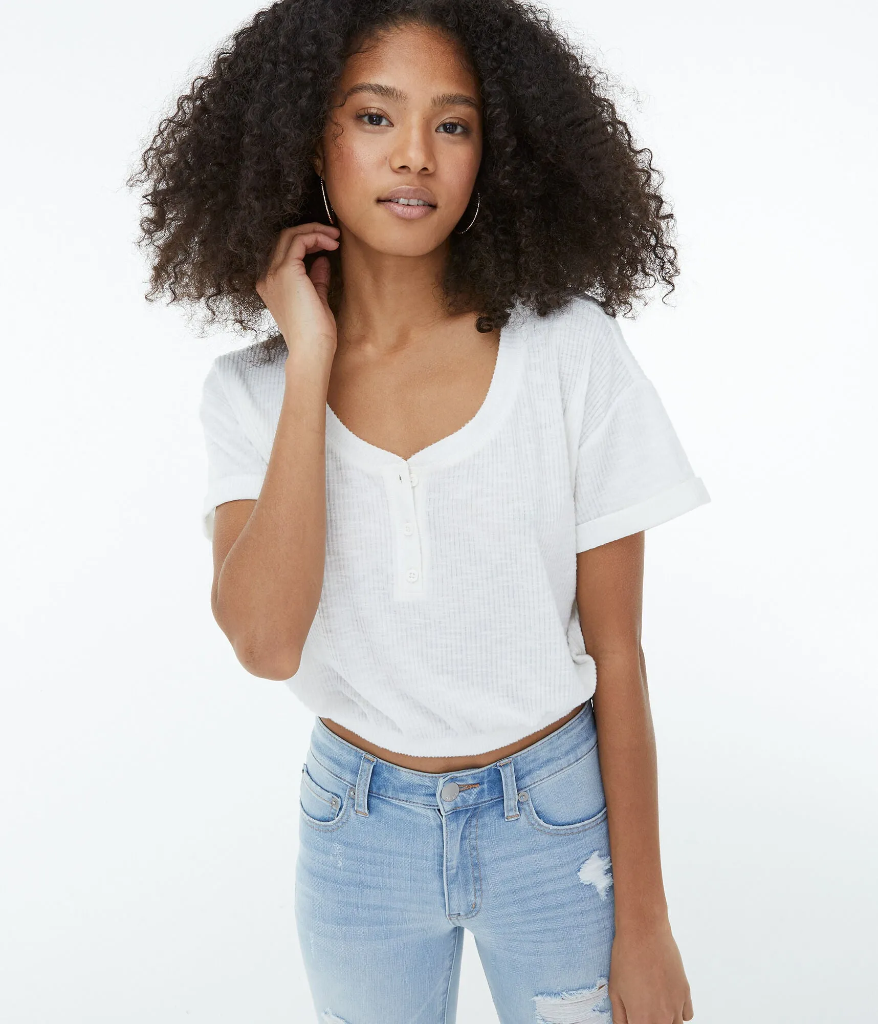 Aeropostale Air Softspun Henley Crop Top