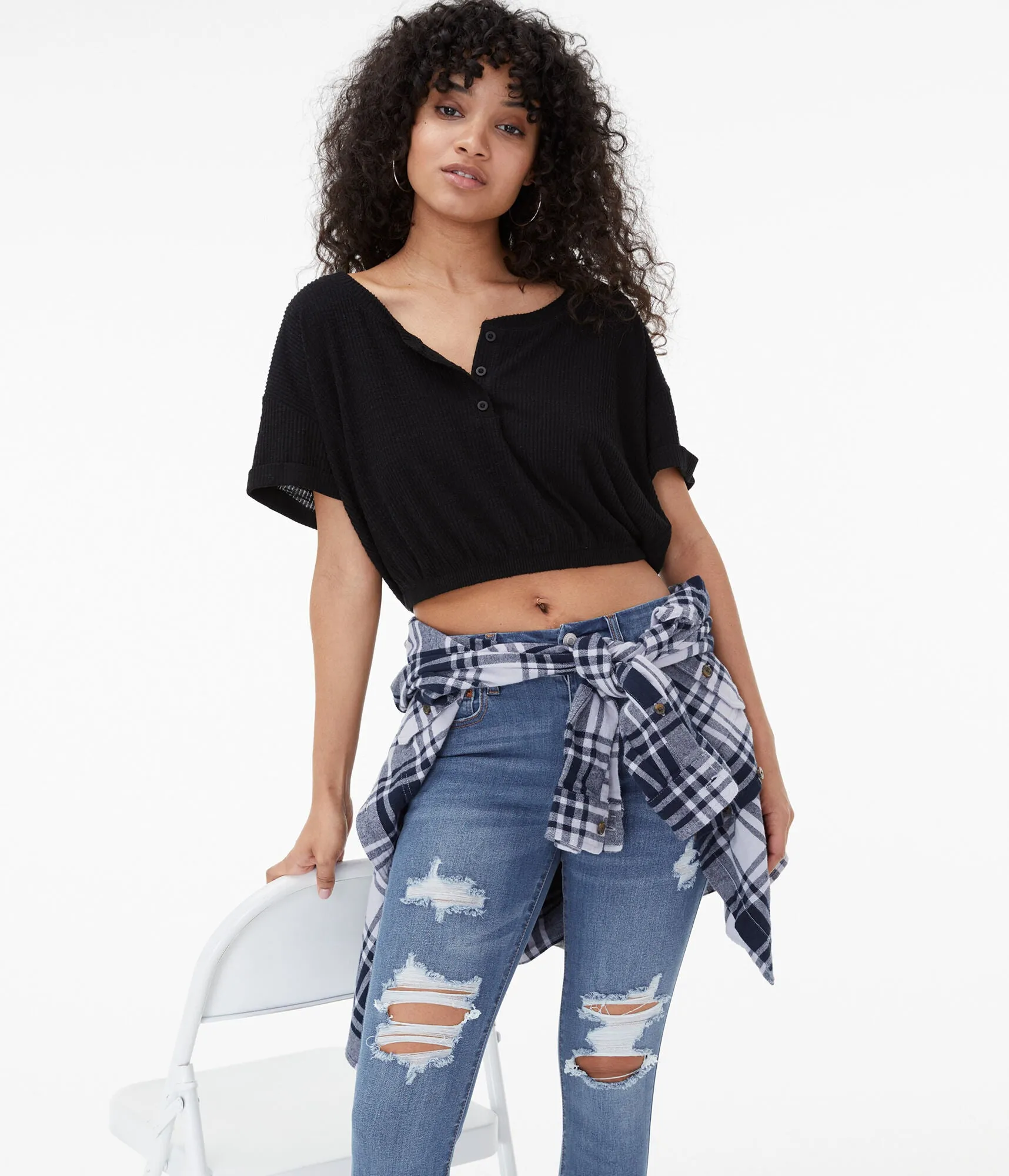 Aeropostale Air Softspun Henley Crop Top