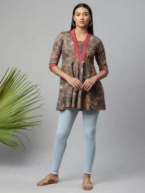 Ahalyaa Women Brown Cotton Digital Printed Tunic