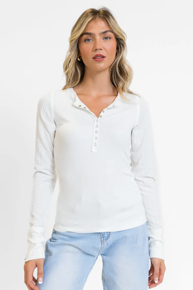 All The Better Ivory Cable Knit Sleeve Knit Henley Top FINAL SALE