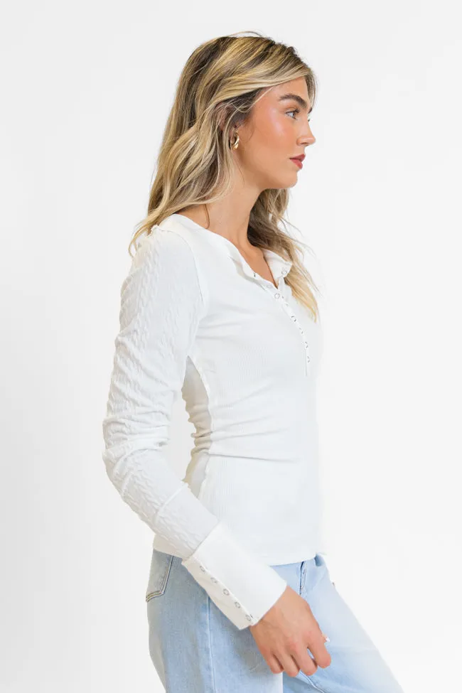 All The Better Ivory Cable Knit Sleeve Knit Henley Top FINAL SALE