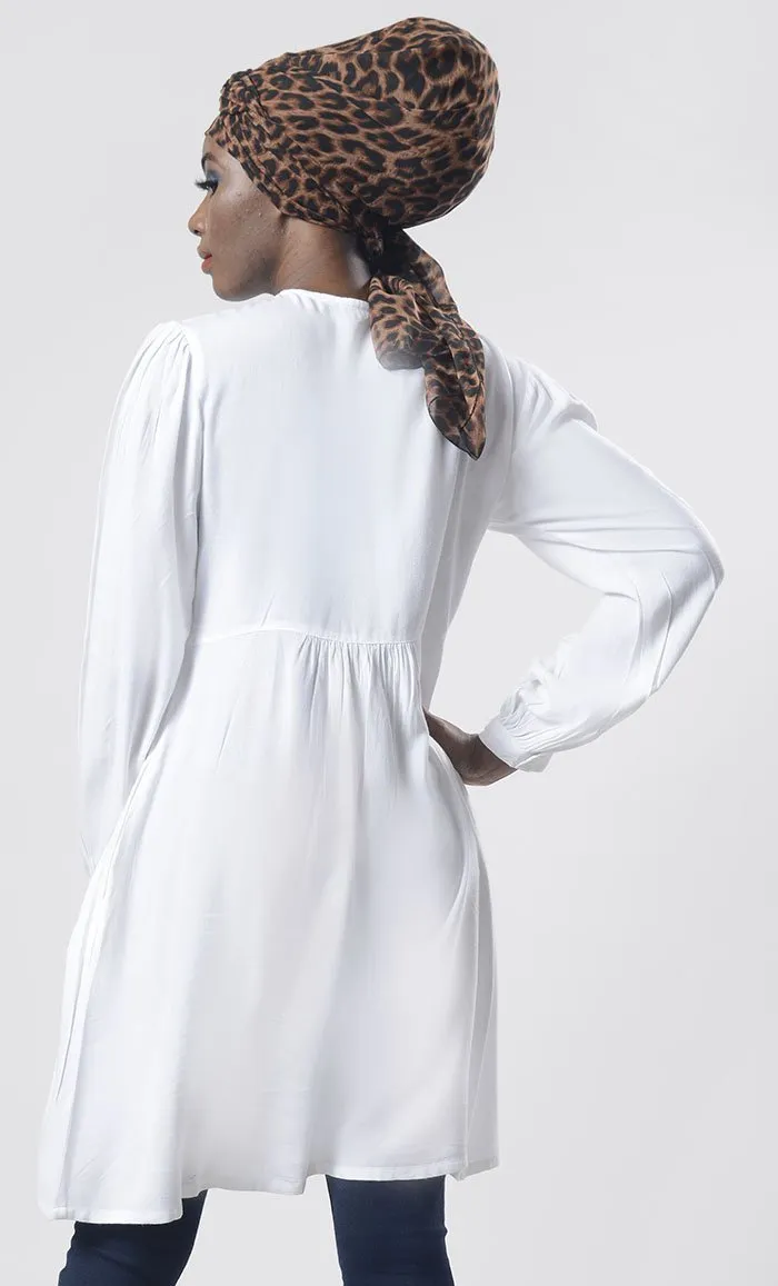 Amazing White Hand Work Embroidered Front Open Button Tunic