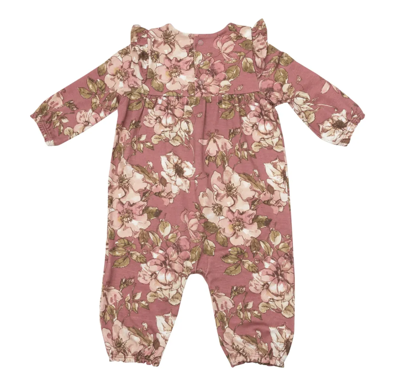 Angel Dear Baby Girls Bamboo Ruffle Sleeve Wood Rose Romper