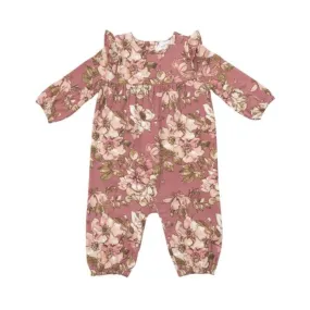 Angel Dear Baby Girls Bamboo Ruffle Sleeve Wood Rose Romper