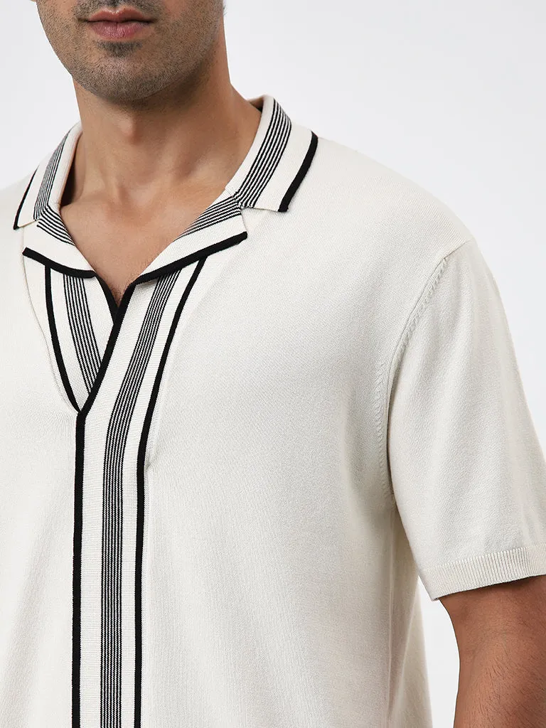 Ascot Off-White Stripe Printed Relaxed Fit T-Shirt