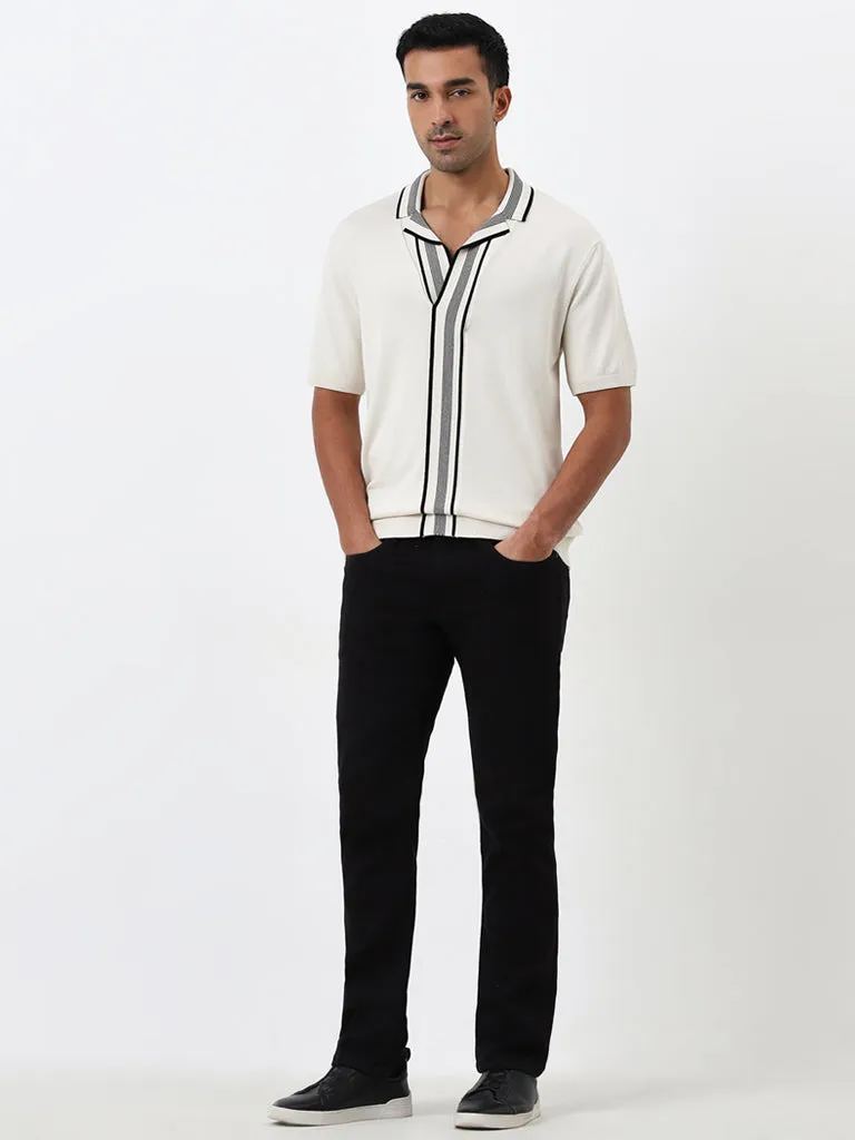 Ascot Off-White Stripe Printed Relaxed Fit T-Shirt