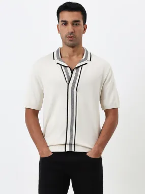 Ascot Off-White Stripe Printed Relaxed Fit T-Shirt