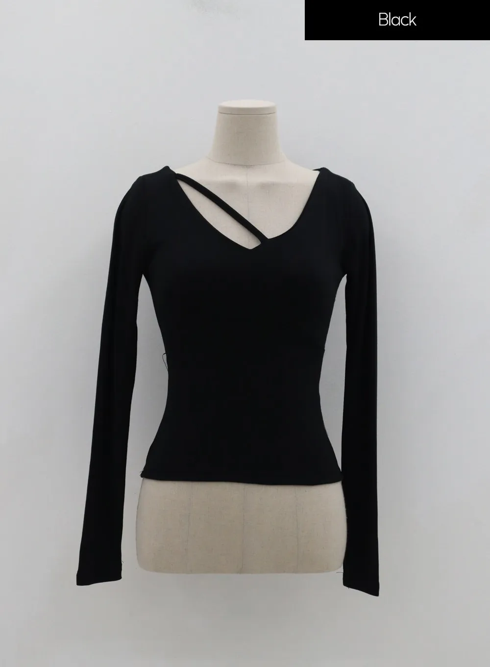 Asymmetric Neck Line Strap Long Sleeve T-Shirt IC15