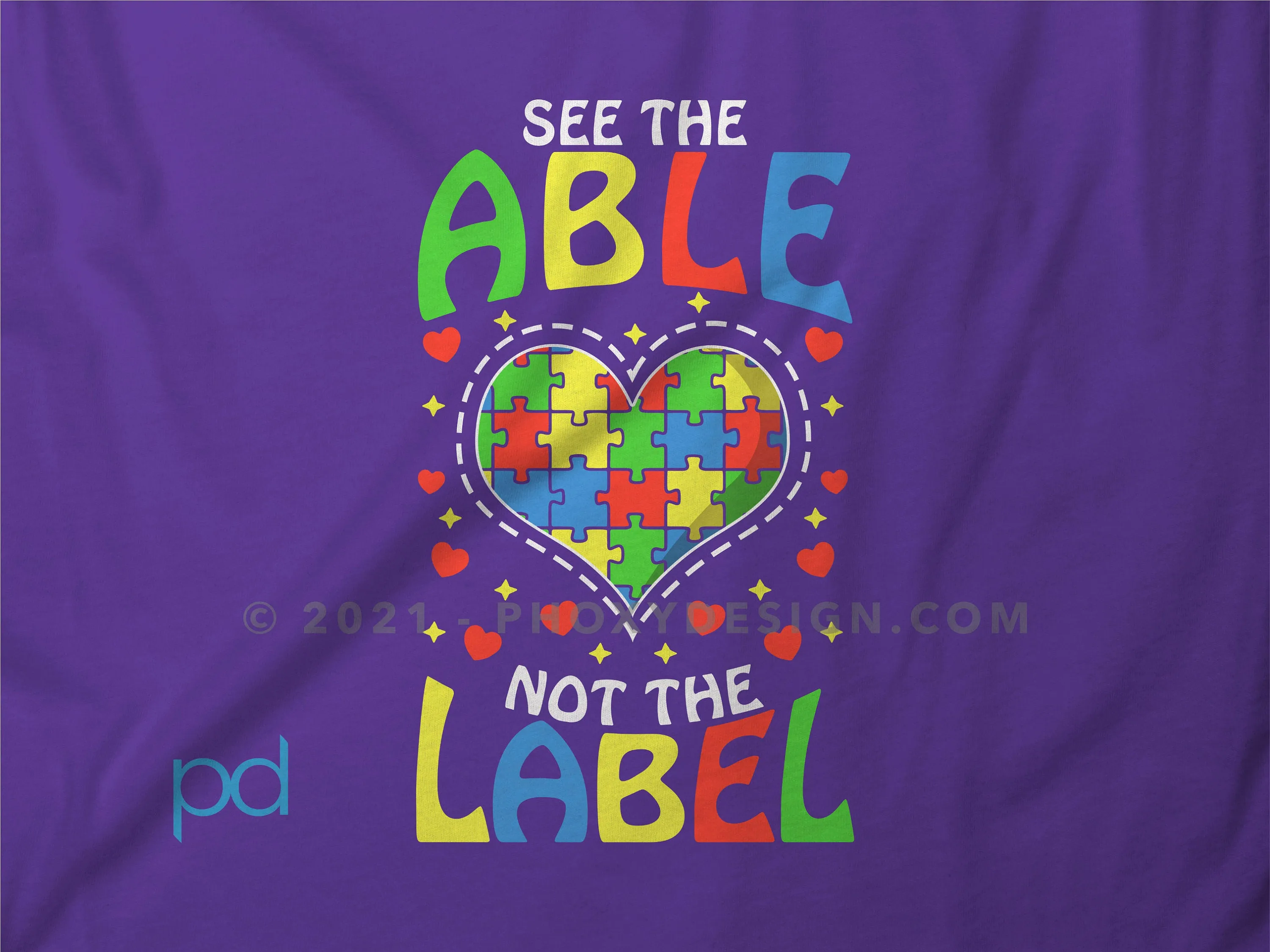 Autism Awareness T-Shirt,  See The Able Not The Label Gift Idea, Autistic Awareness Colourful Heart Jigsaw Puzzle Piece Tee Shirt T Top