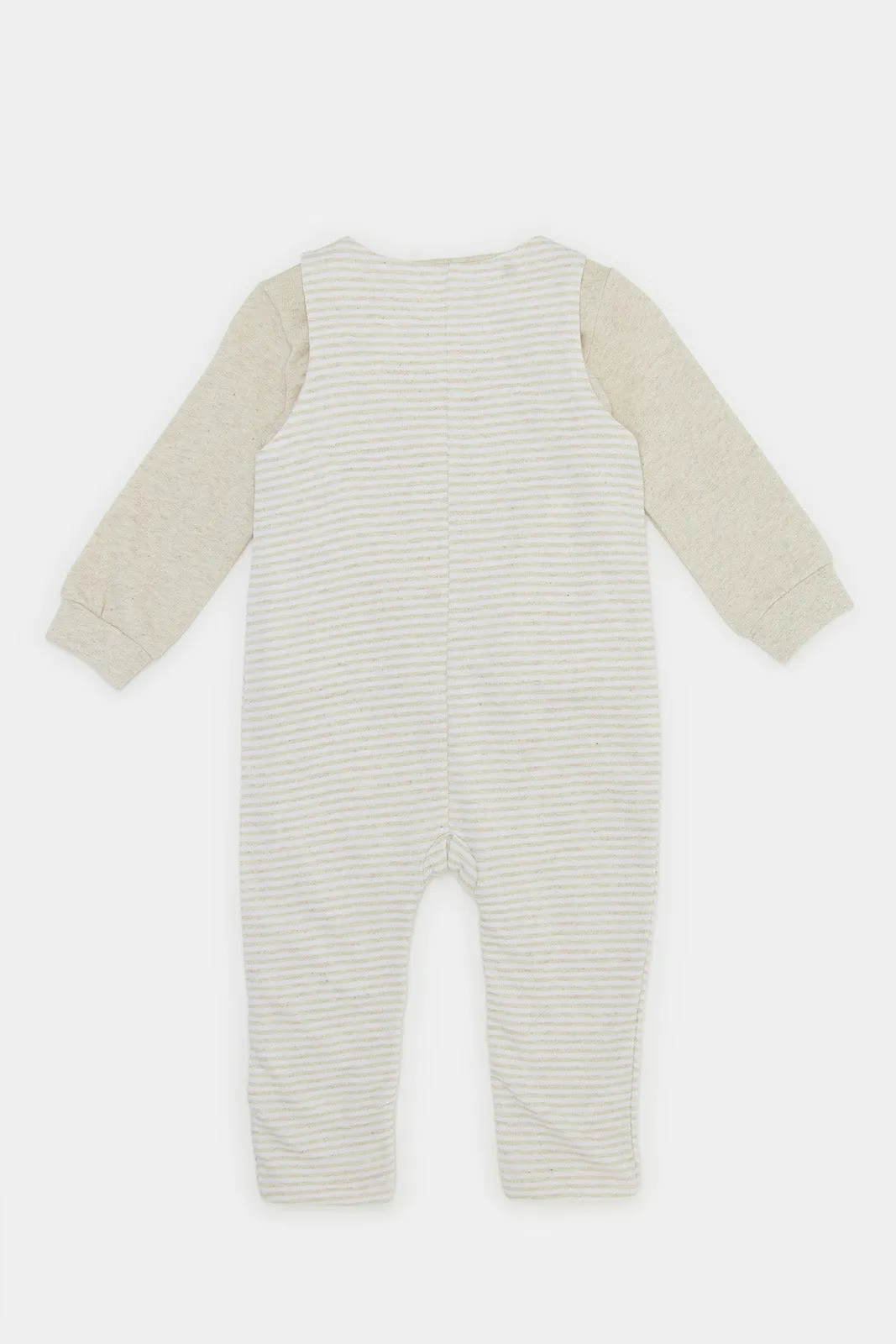 Babies Beige Print Stripe Dungaree Set (2 Piece)