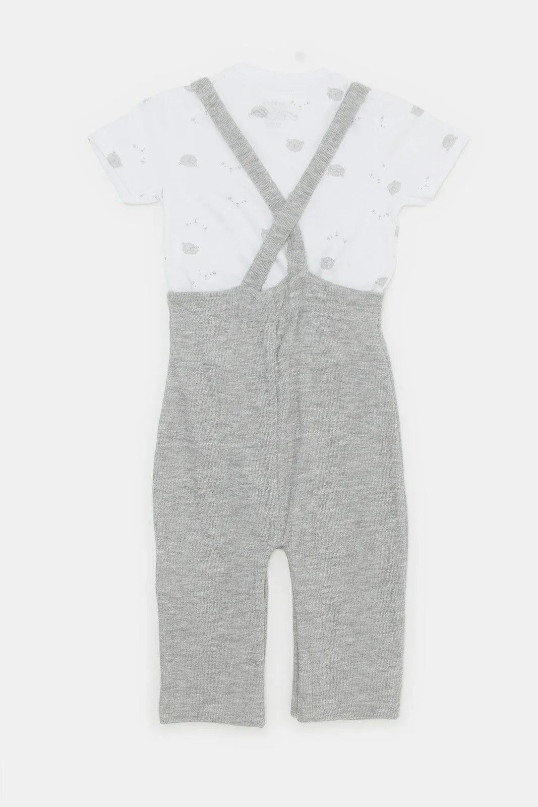 Babies Grey Jacquard Knit Dungaree Set (2 Piece)