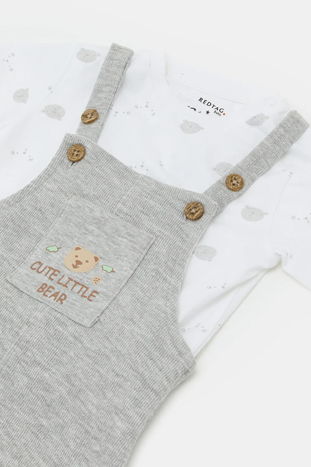 Babies Grey Jacquard Knit Dungaree Set (2 Piece)