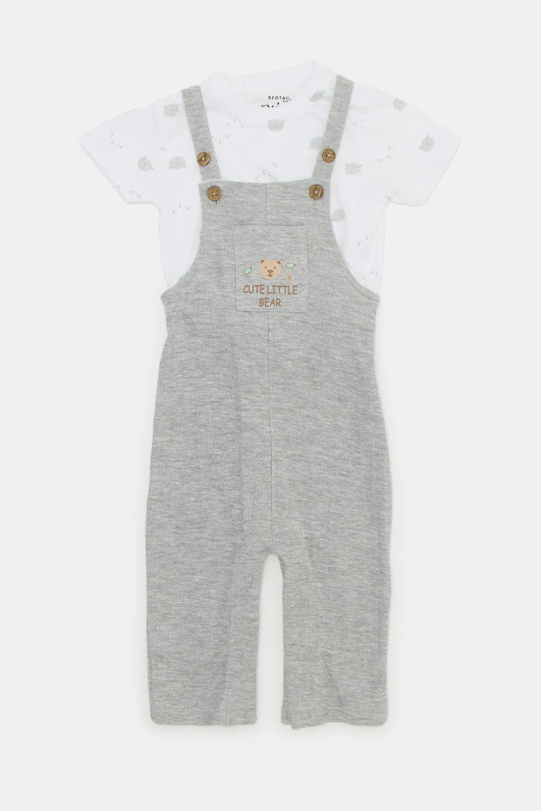 Babies Grey Jacquard Knit Dungaree Set (2 Piece)