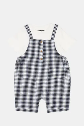 Baby Boys Navy Dungaree With White T-Shirt (2 Piece)