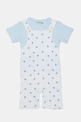 Baby White And Blue Printed T-Shirt And Dungaree Set (2 Piece)