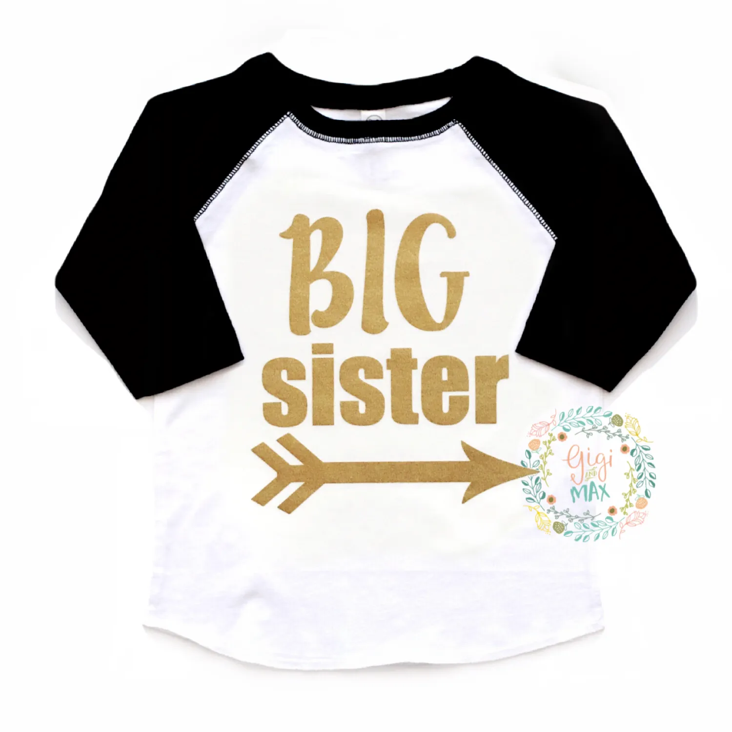 Big sister Raglan - black and gold