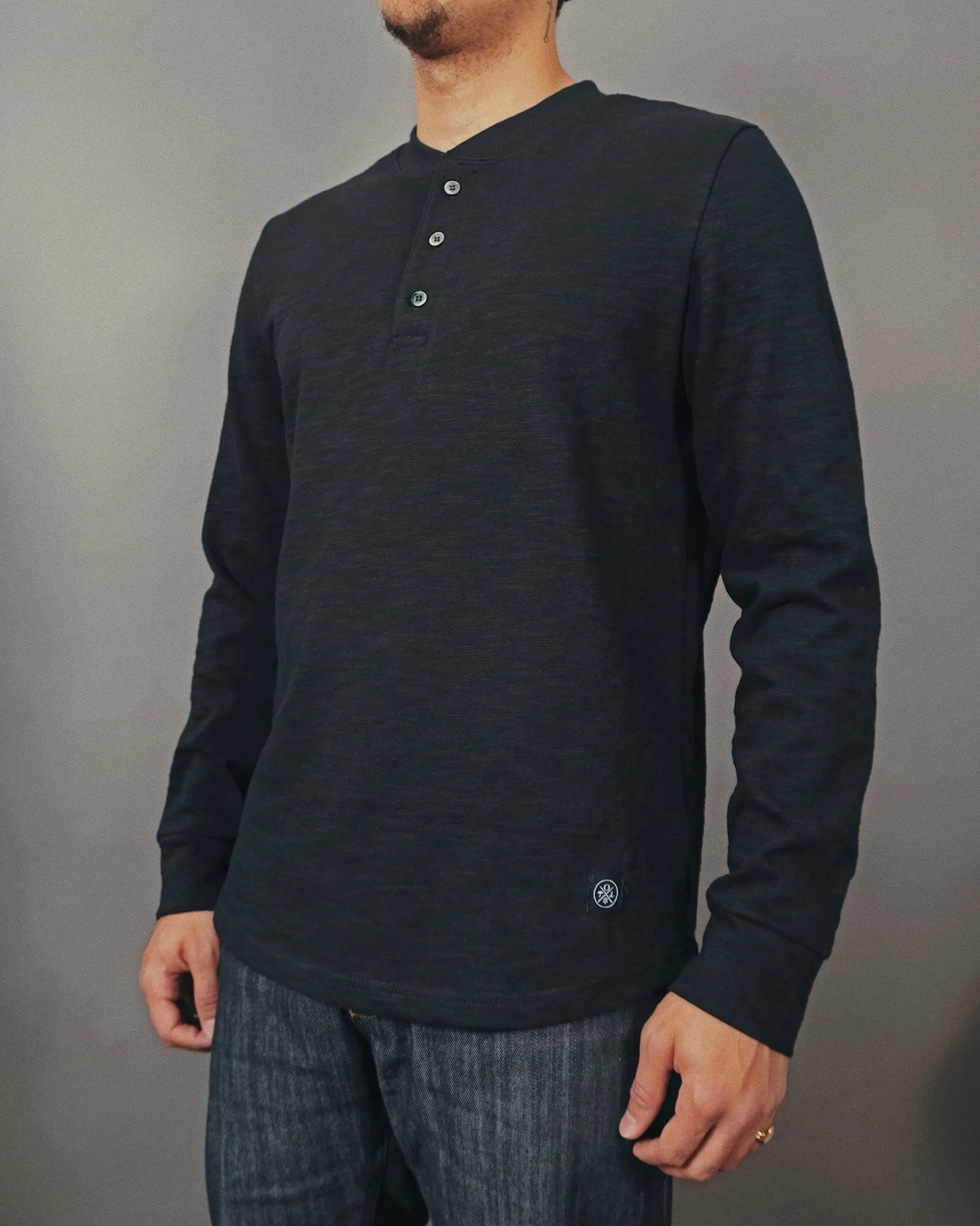 Black Double Slub L/S Henley