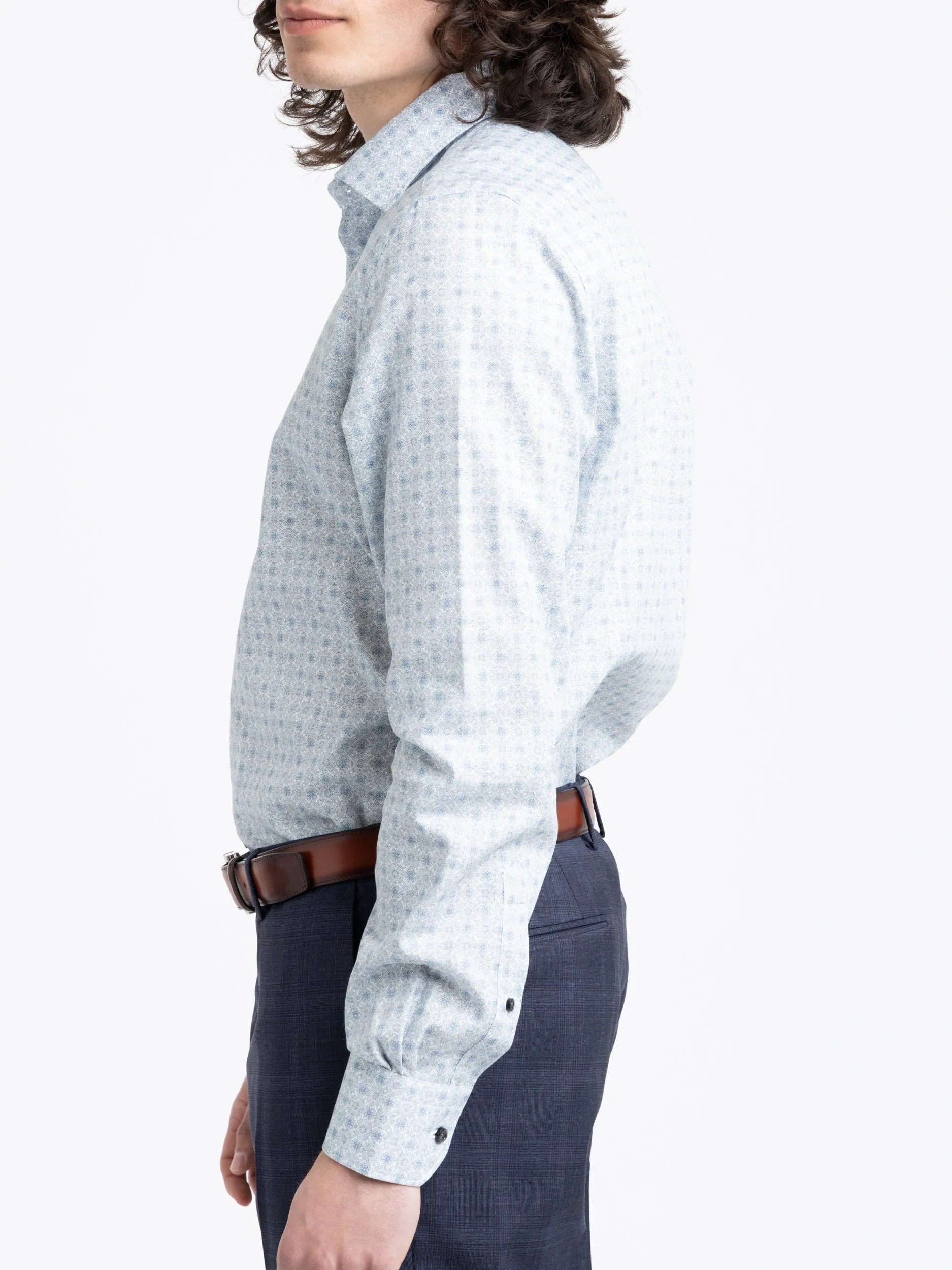 Blue Geometric Pattern Dress Shirt