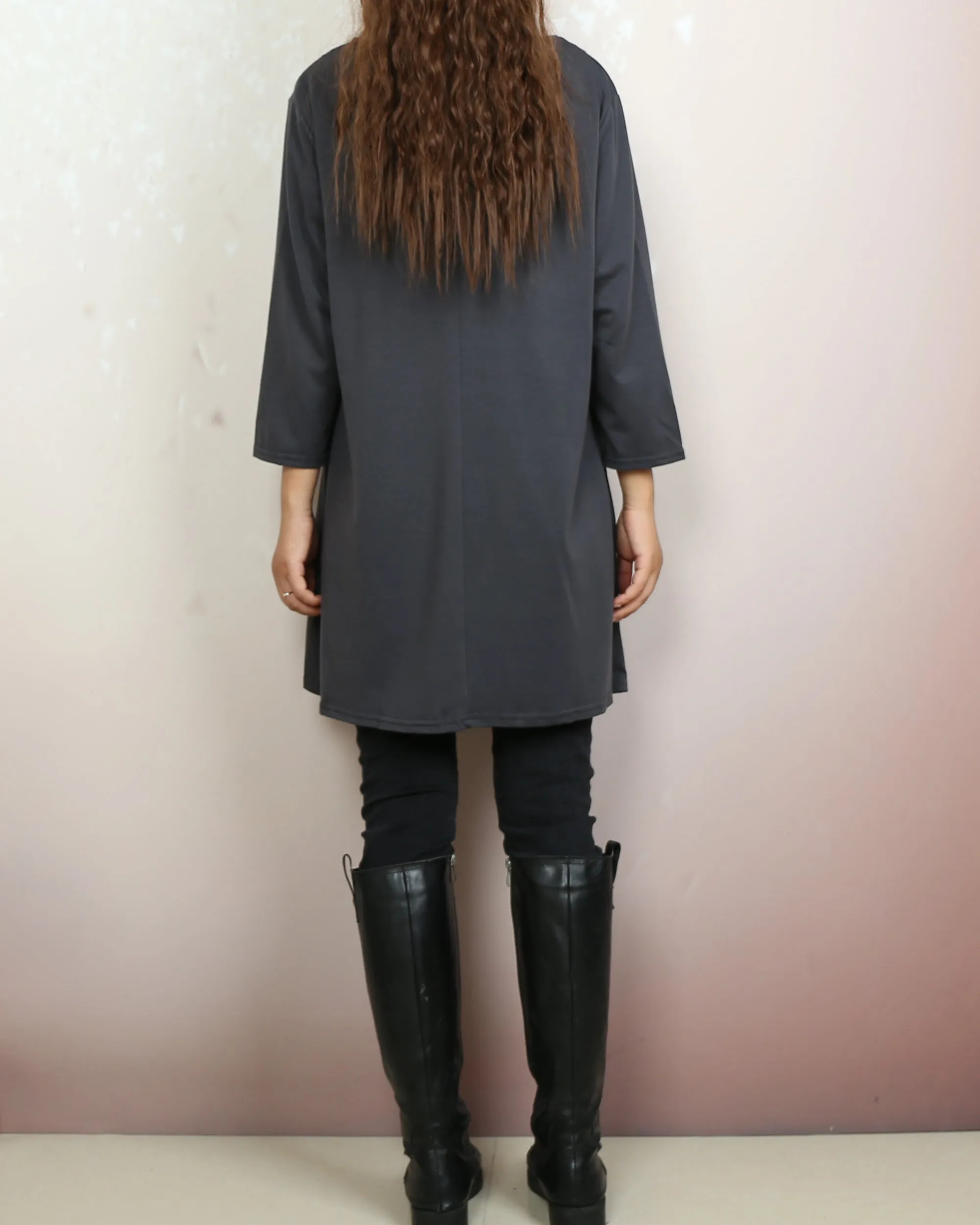 Boho tunic tops, 3/4 sleeve cotton tunic top, casual loose t-shirt, women's dark blue long tops(Y2008)