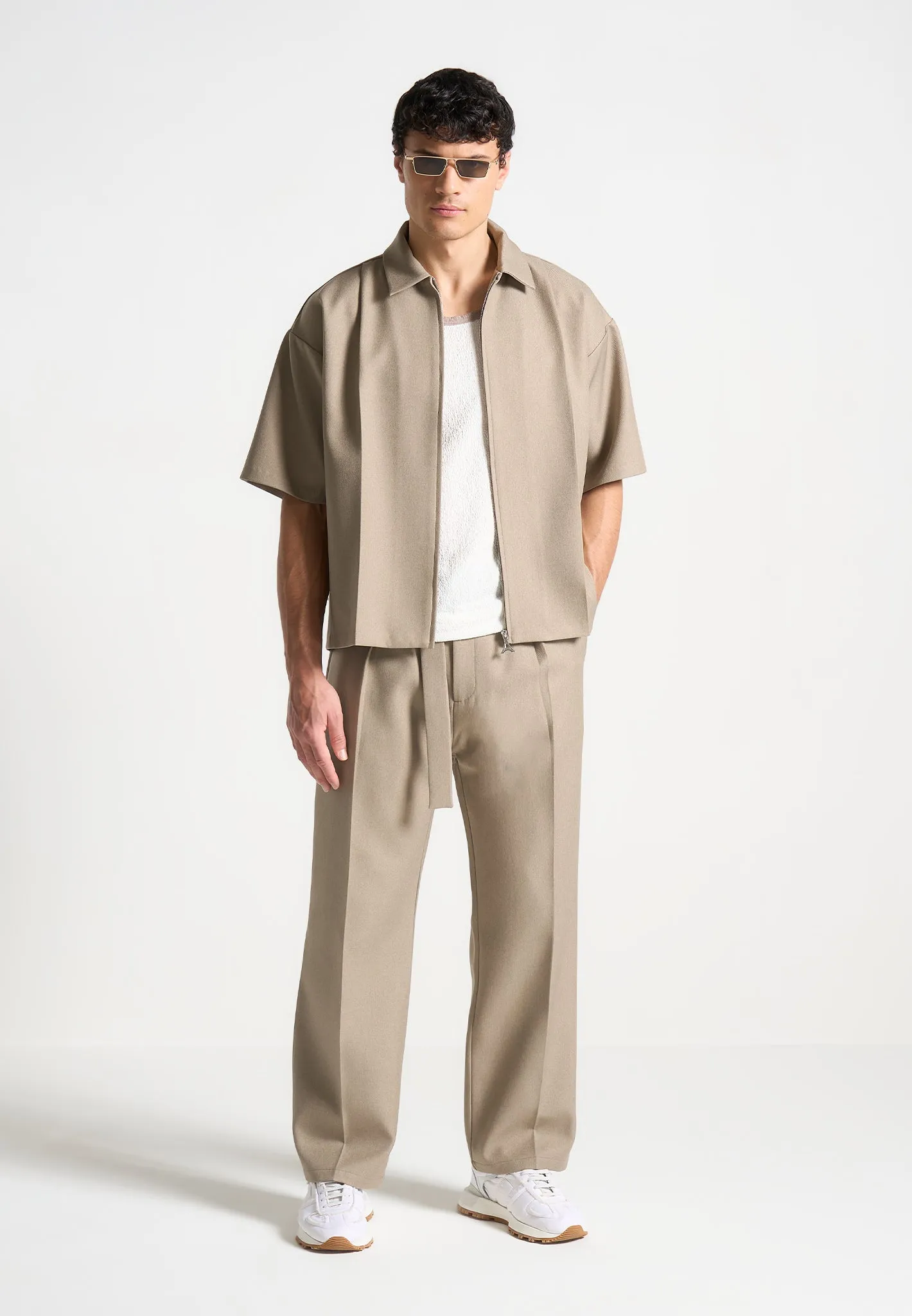 Boxy Shirt with Crease - Beige