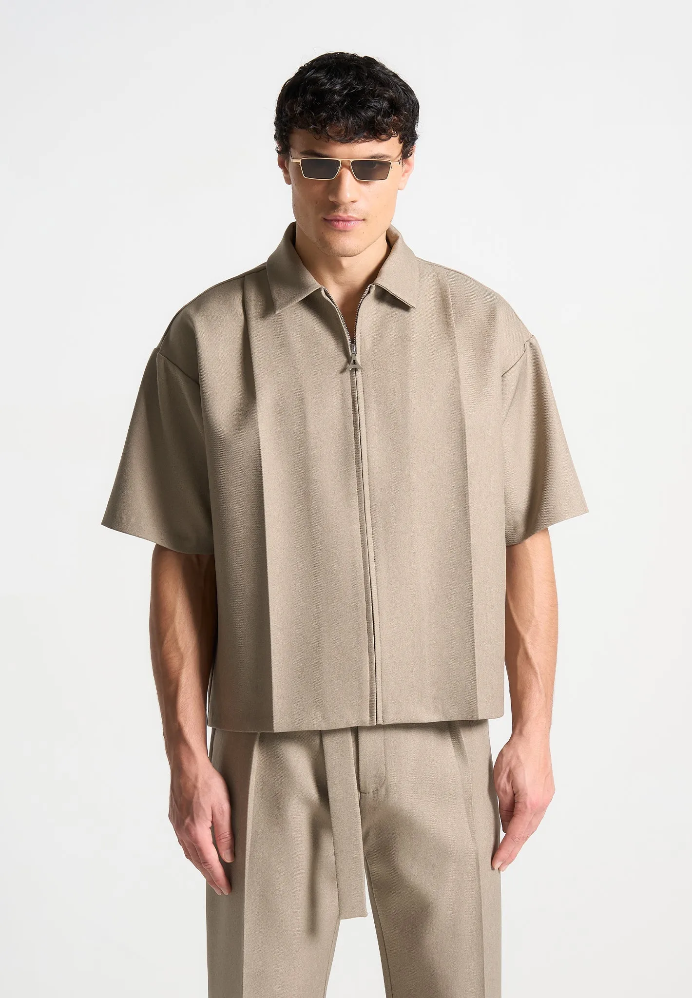 Boxy Shirt with Crease - Beige