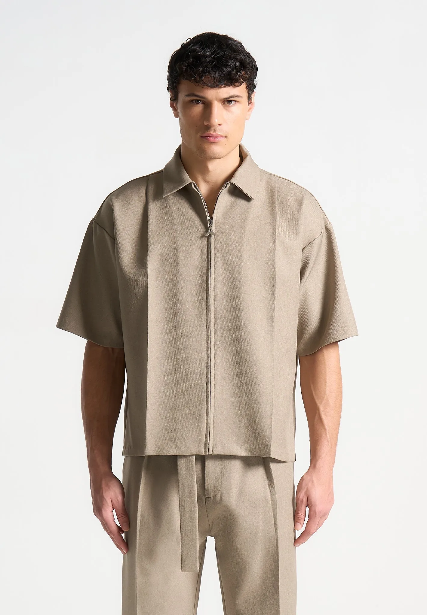 Boxy Shirt with Crease - Beige