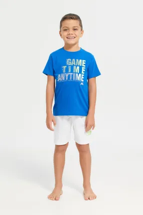 Boys Blue And White Game Time Pyjama Set (2 Piece)