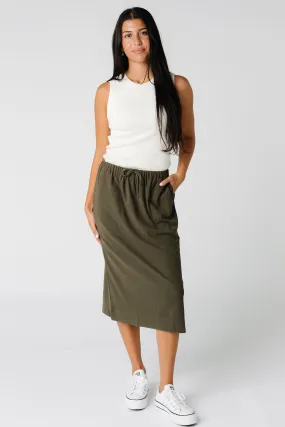 Brass & Roe Ribbed Drawstring Pocket Skirt - Olive