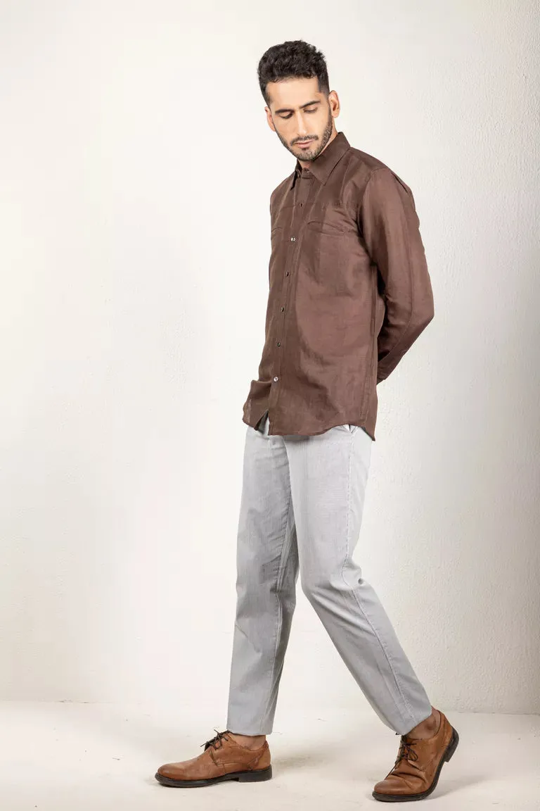 Brown Cotton Linen Shirt