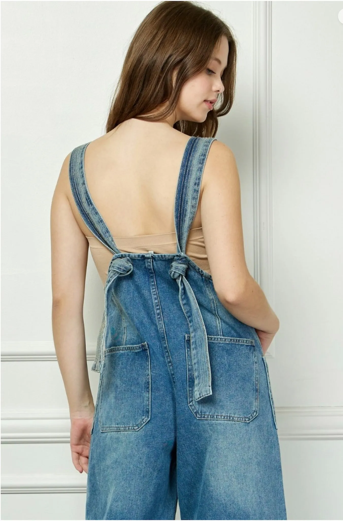 Bryn, Button Front Denim Overalls, Medium Wash