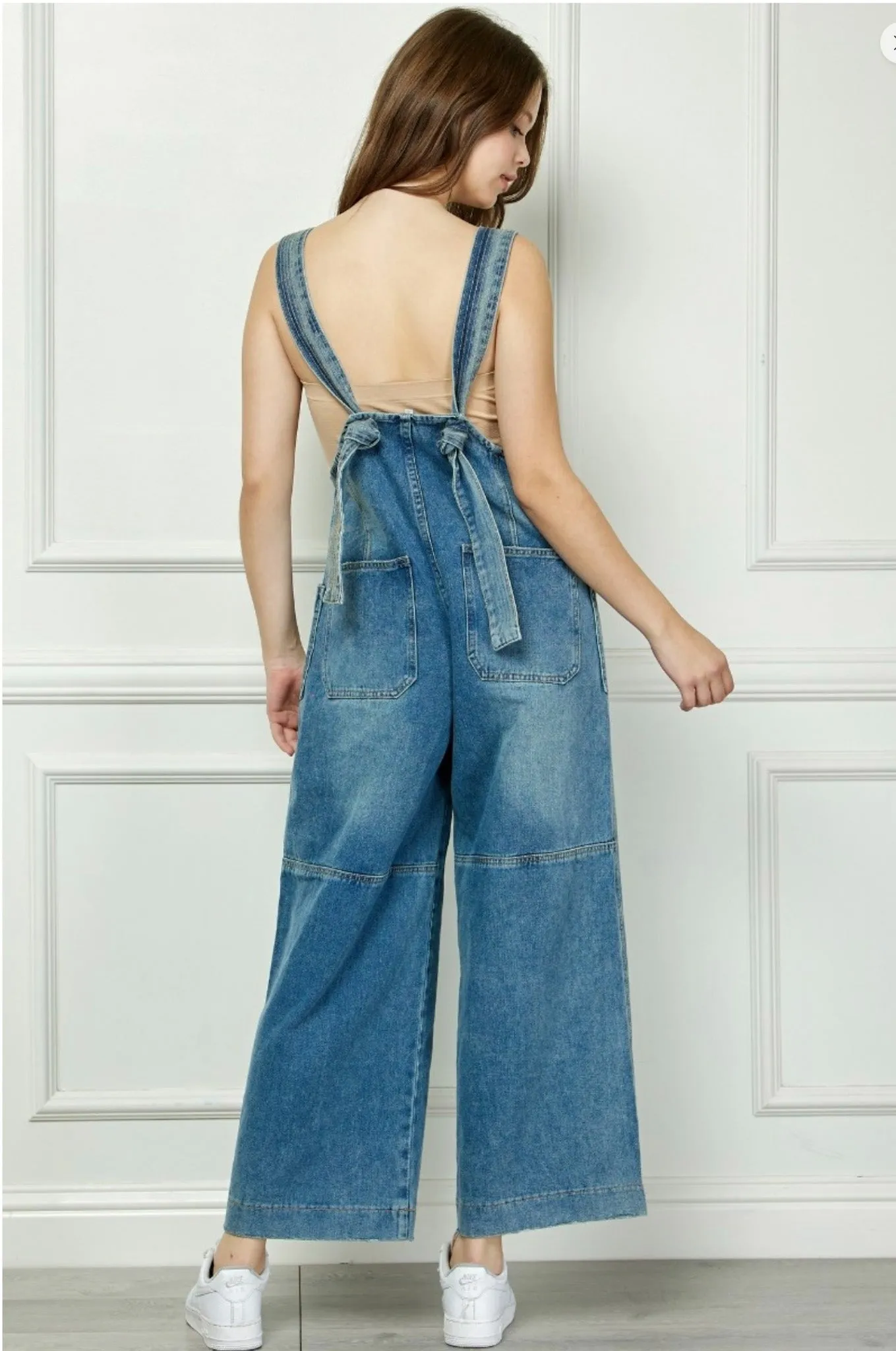 Bryn, Button Front Denim Overalls, Medium Wash