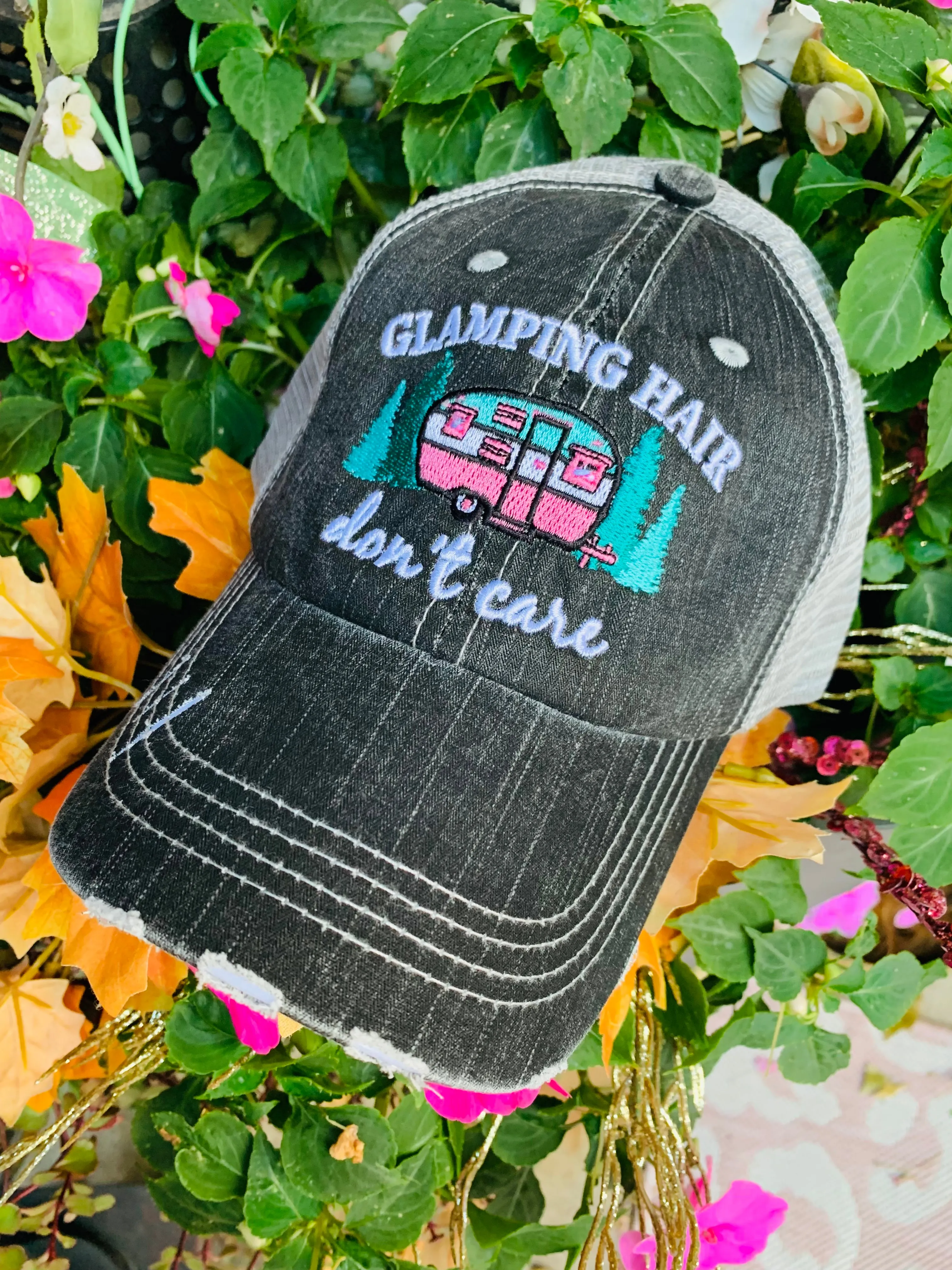 Camping hats Glamping hair dont care Happy camper Camping hair Embroidered Unisex caps