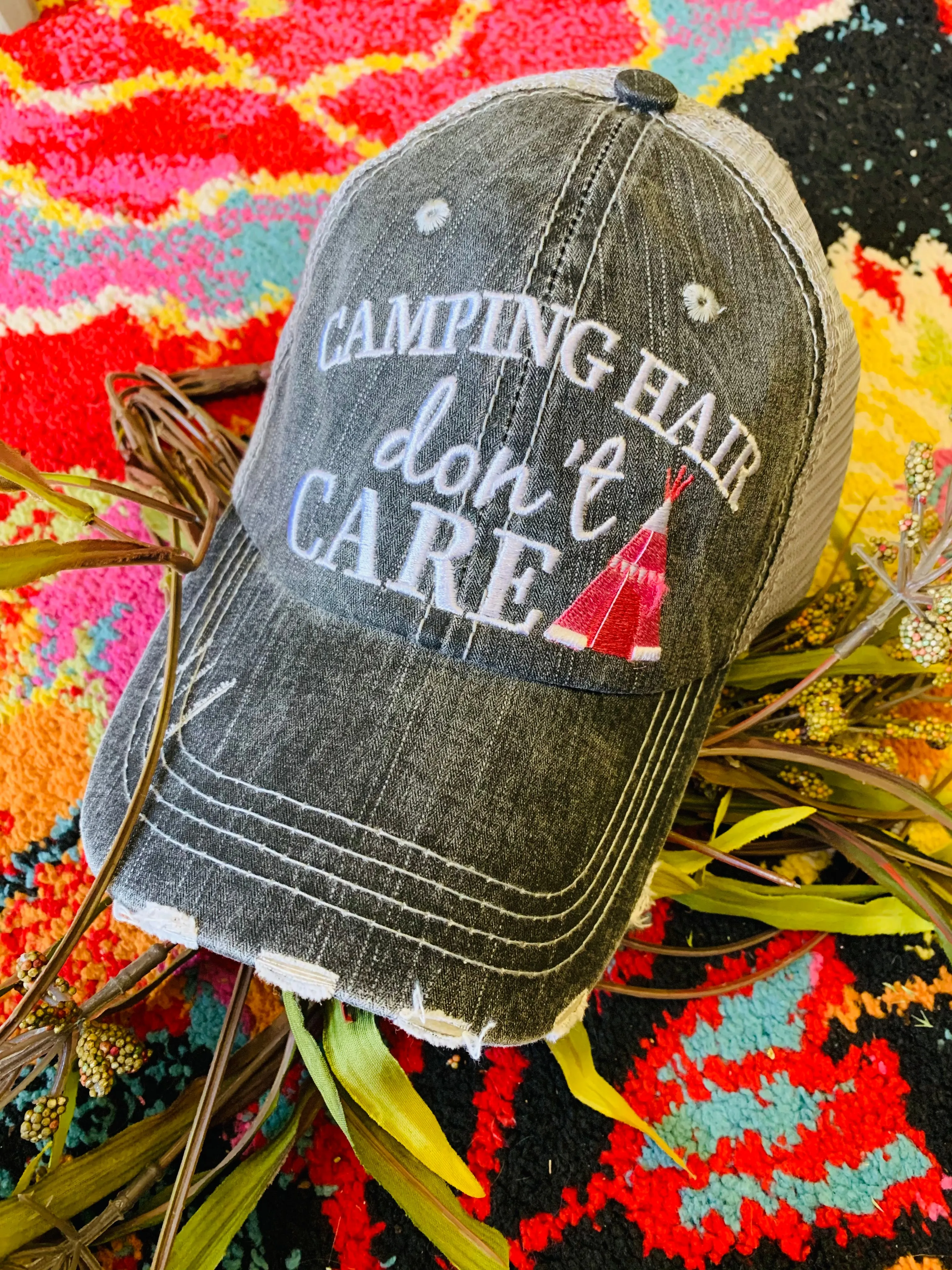 Camping hats Glamping hair dont care Happy camper Camping hair Embroidered Unisex caps