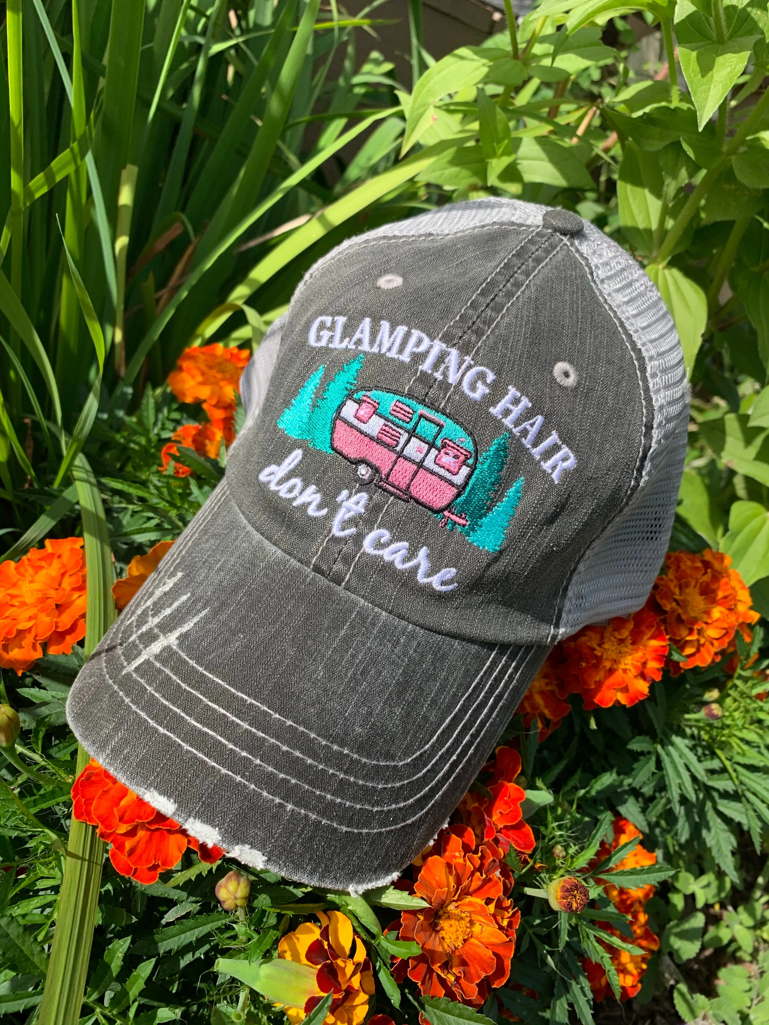 Camping hats Glamping hair dont care Happy camper Camping hair Embroidered Unisex caps