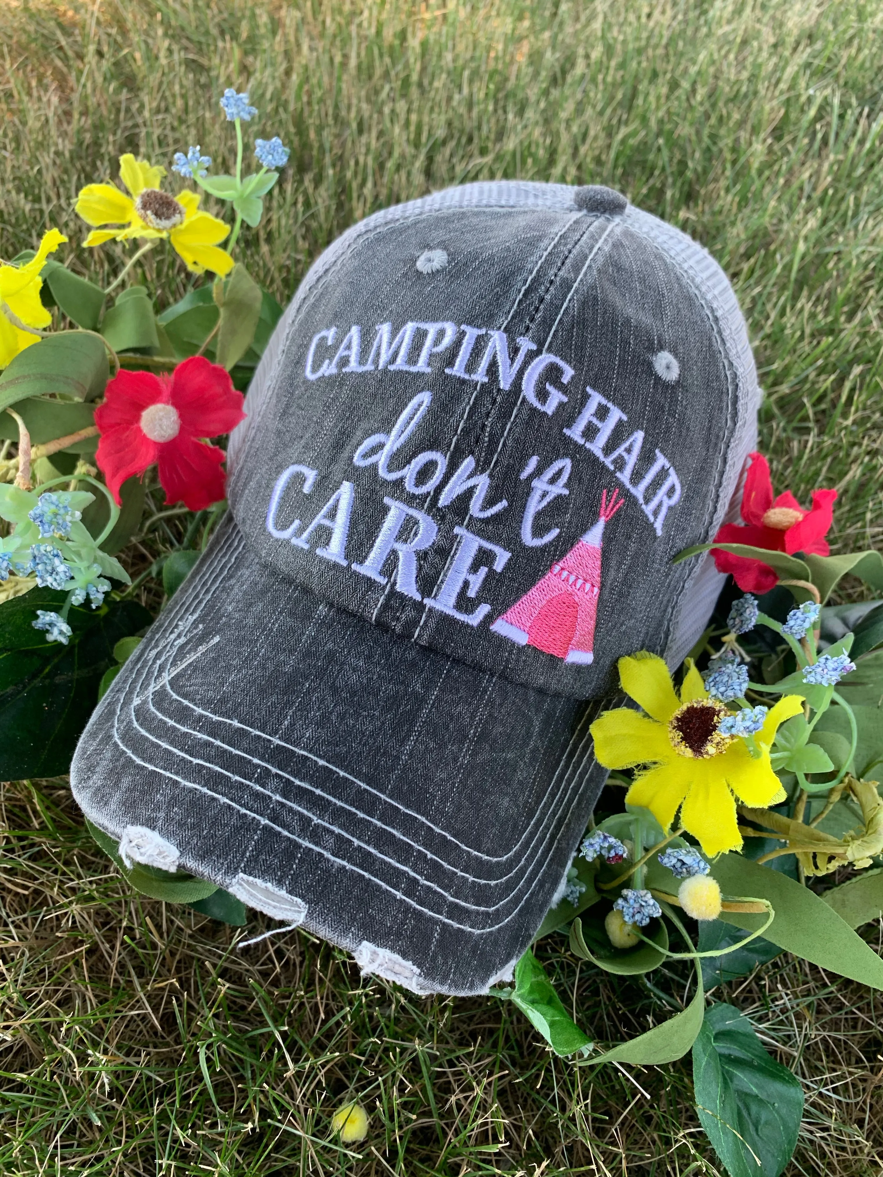 Camping hats Glamping hair dont care Happy camper Camping hair Embroidered Unisex caps