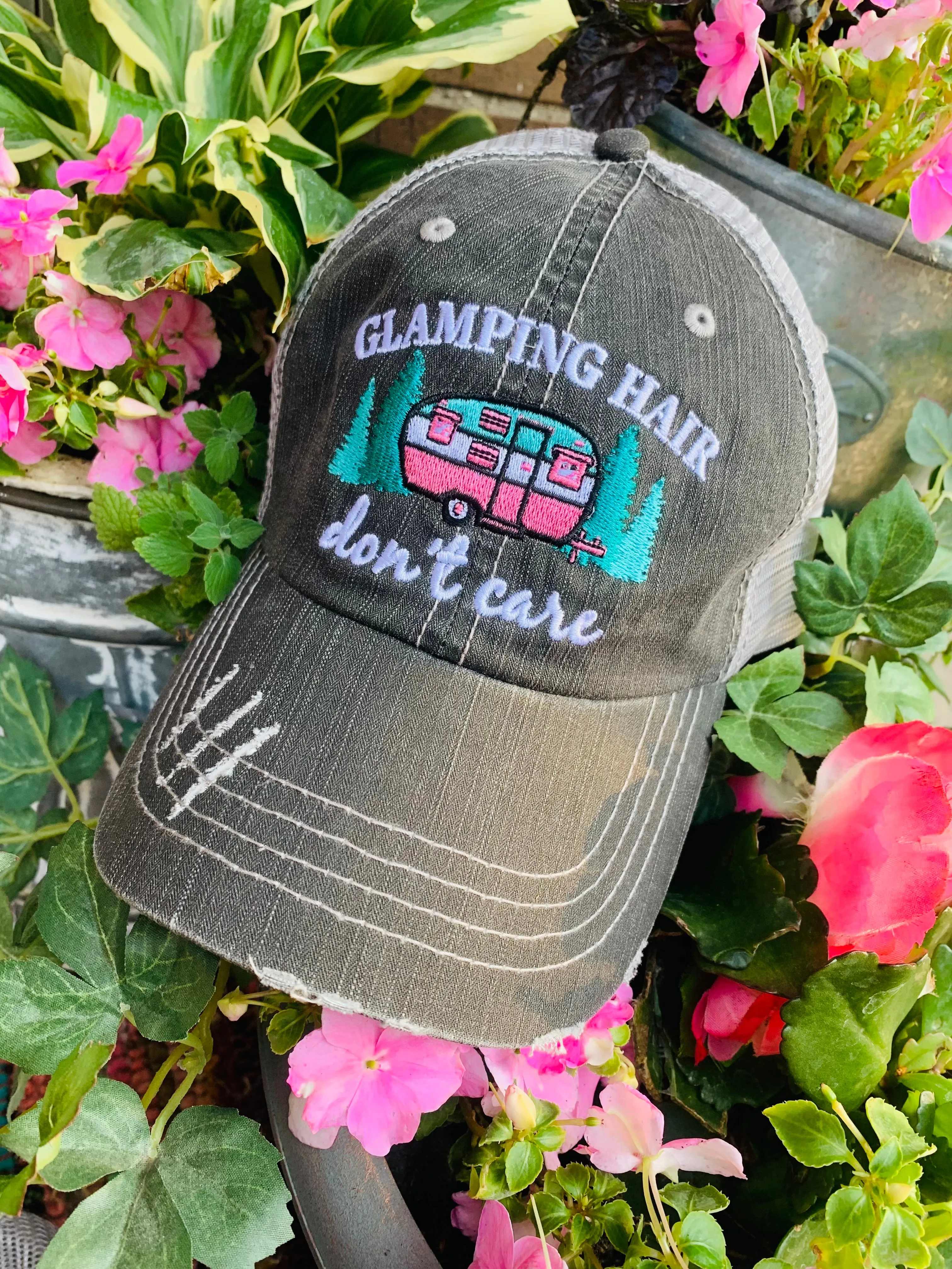 Camping hats Glamping hair dont care Happy camper Camping hair Embroidered Unisex caps