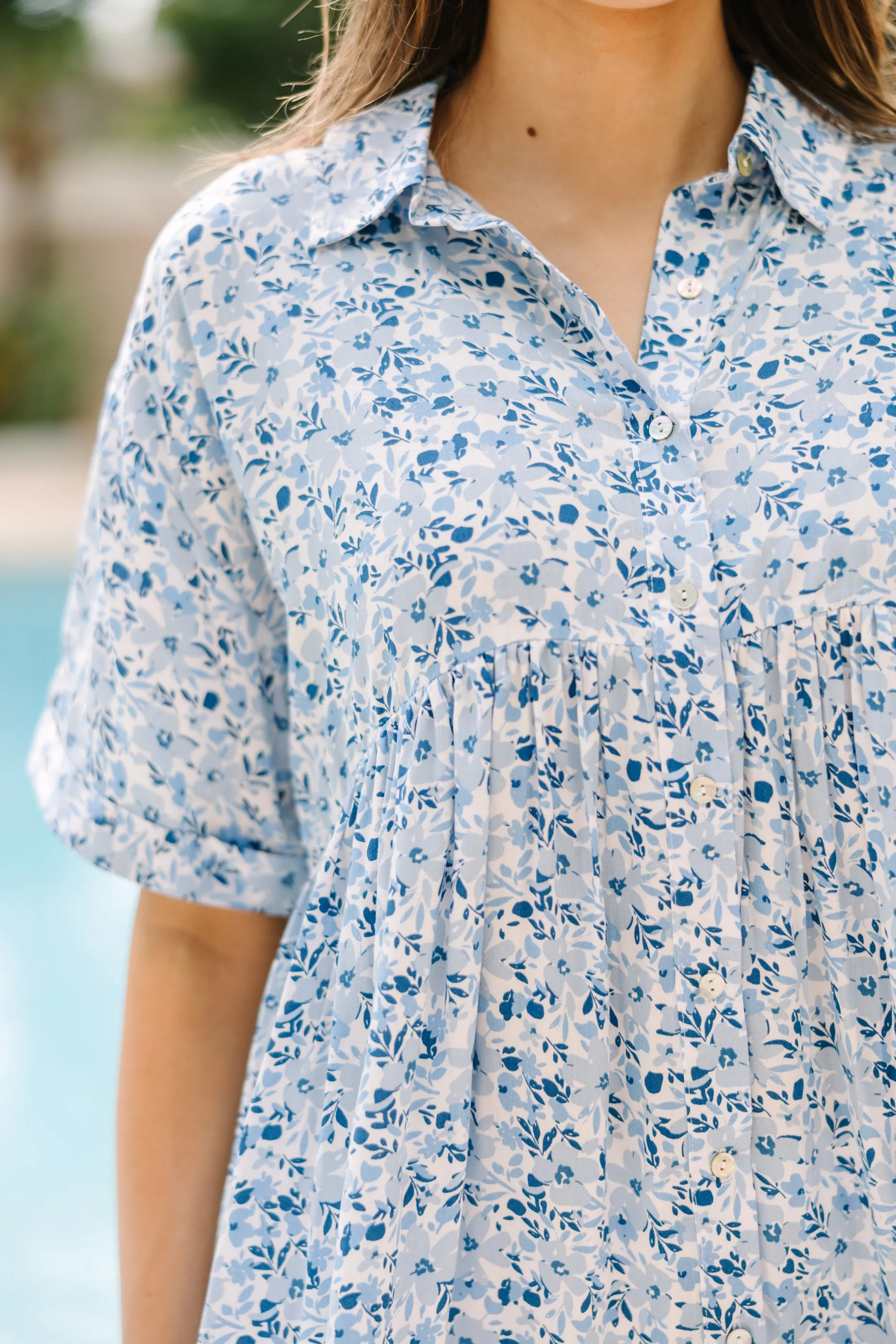 Can't Leave You Behind Blue Floral Tunic