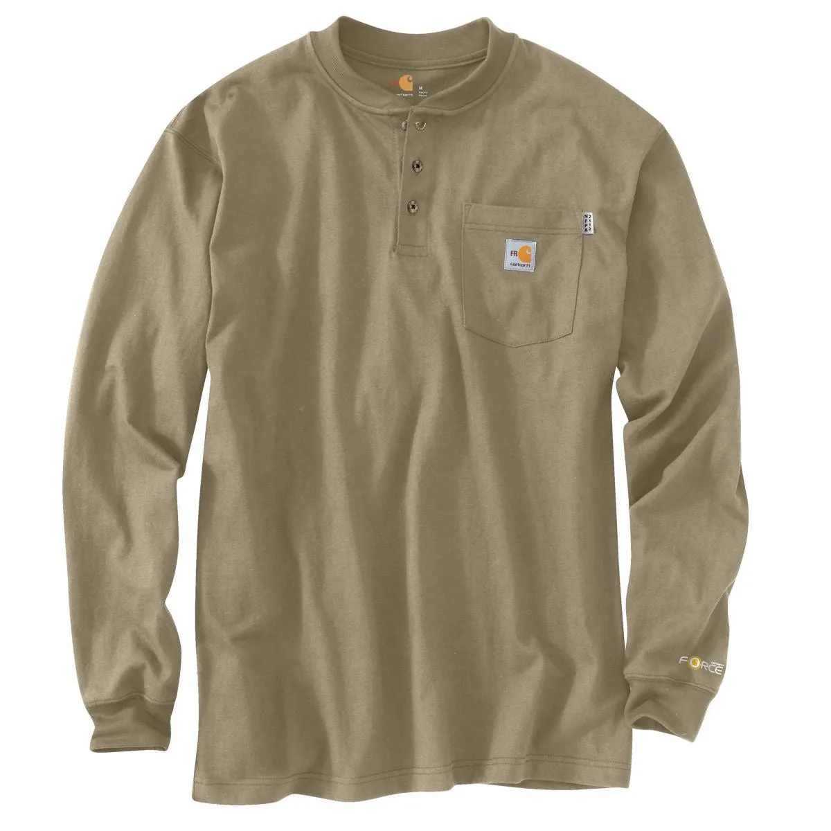 Carhartt Men's Khaki Flame-Resistant Carhartt Force Cotton L/S Henley