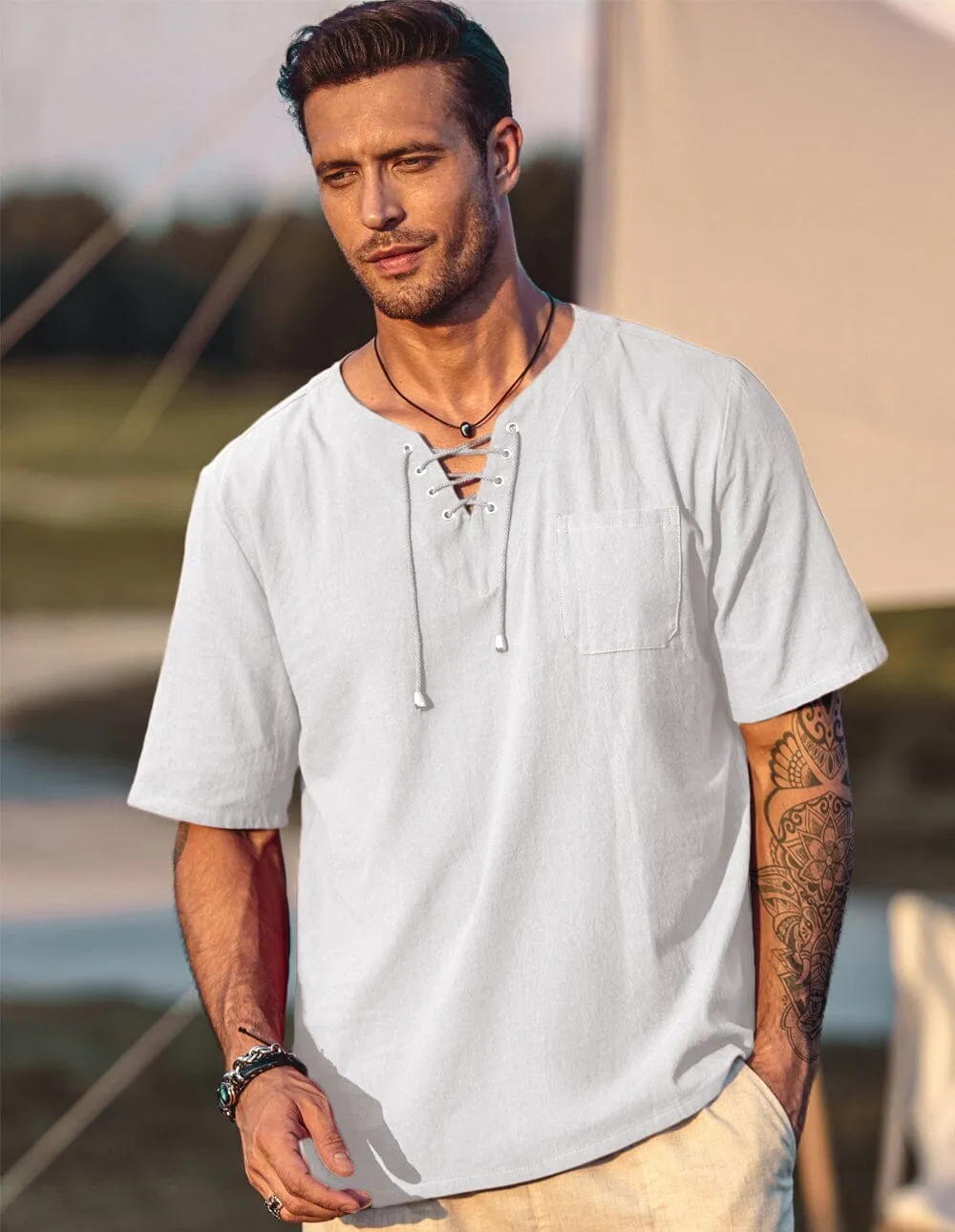 Casual Linen Style V Neck Shirts (US Only)