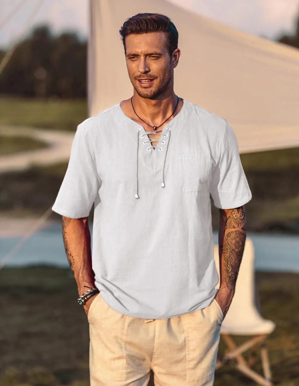 Casual Linen Style V Neck Shirts (US Only)